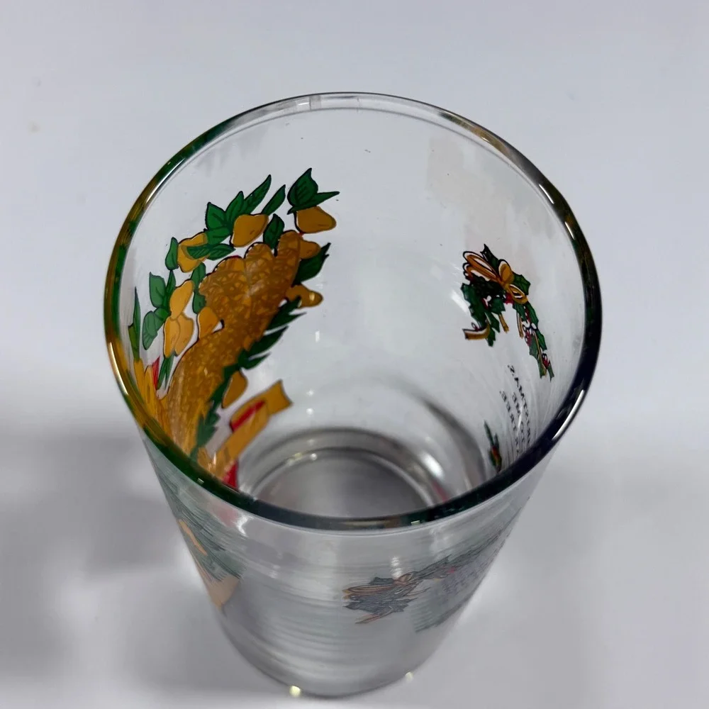 VTG 12 Days of Christmas Glass 1st Day Partridge Pear Tree Clear Holiday Tumbler